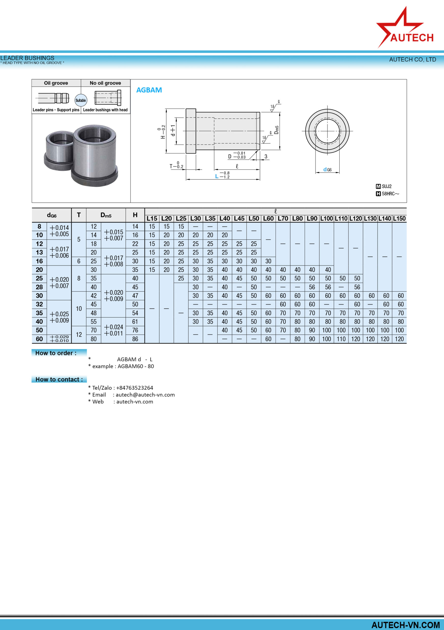 LEADER BUSHING, HEAD TYPE WITH NO OIL GROOVE